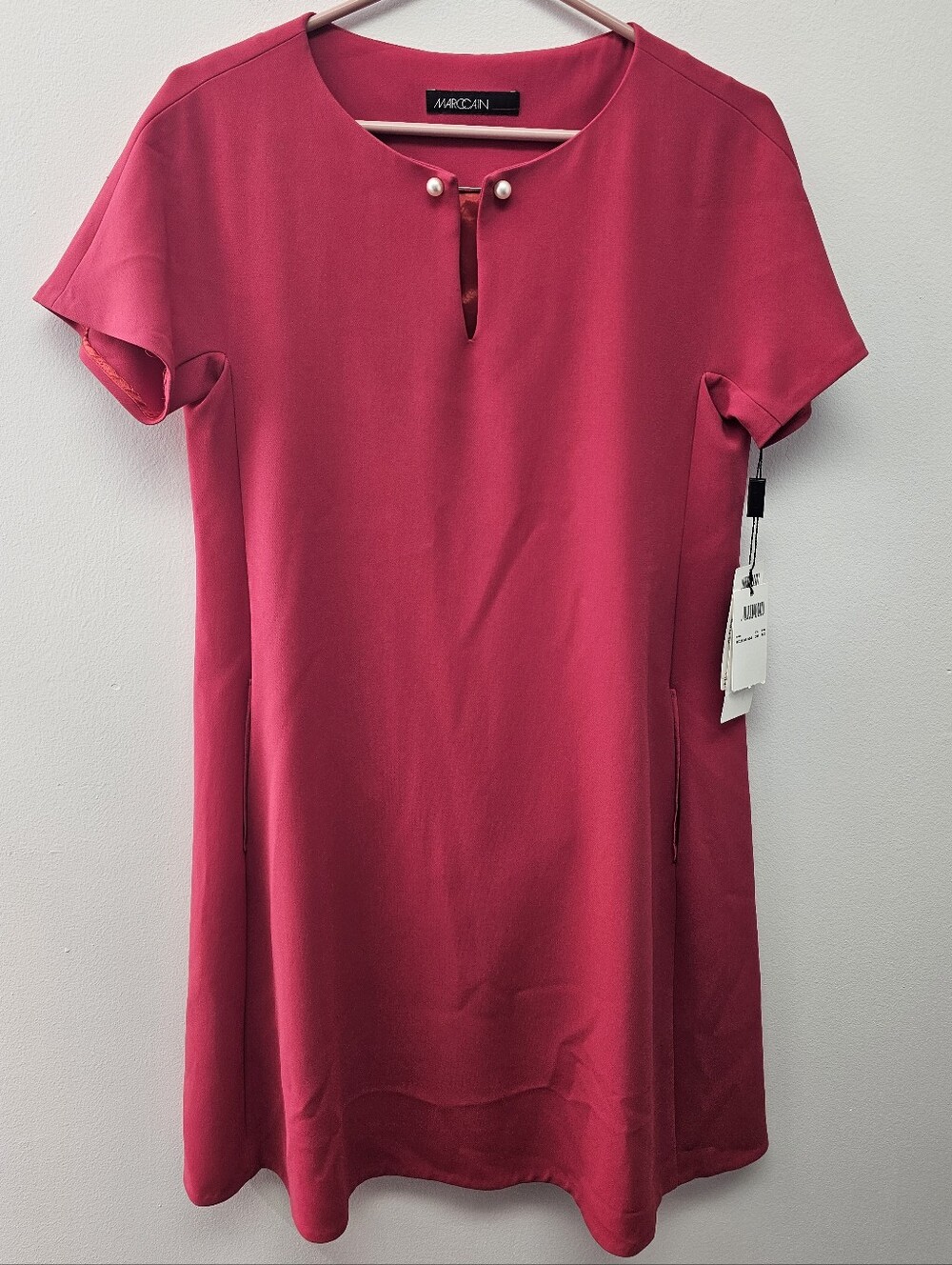 Marc Cain Fuchsia Short-Sleeve Pearl-Trim Dress